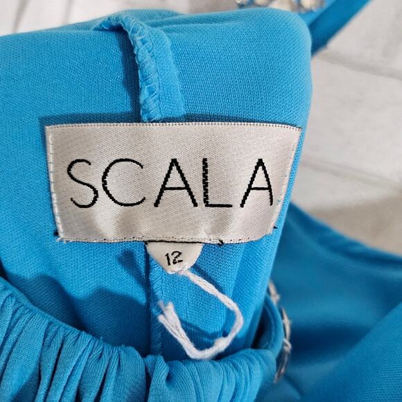 Scala Blue Crisscross Bejeweled Gown - Picture 6 of 7